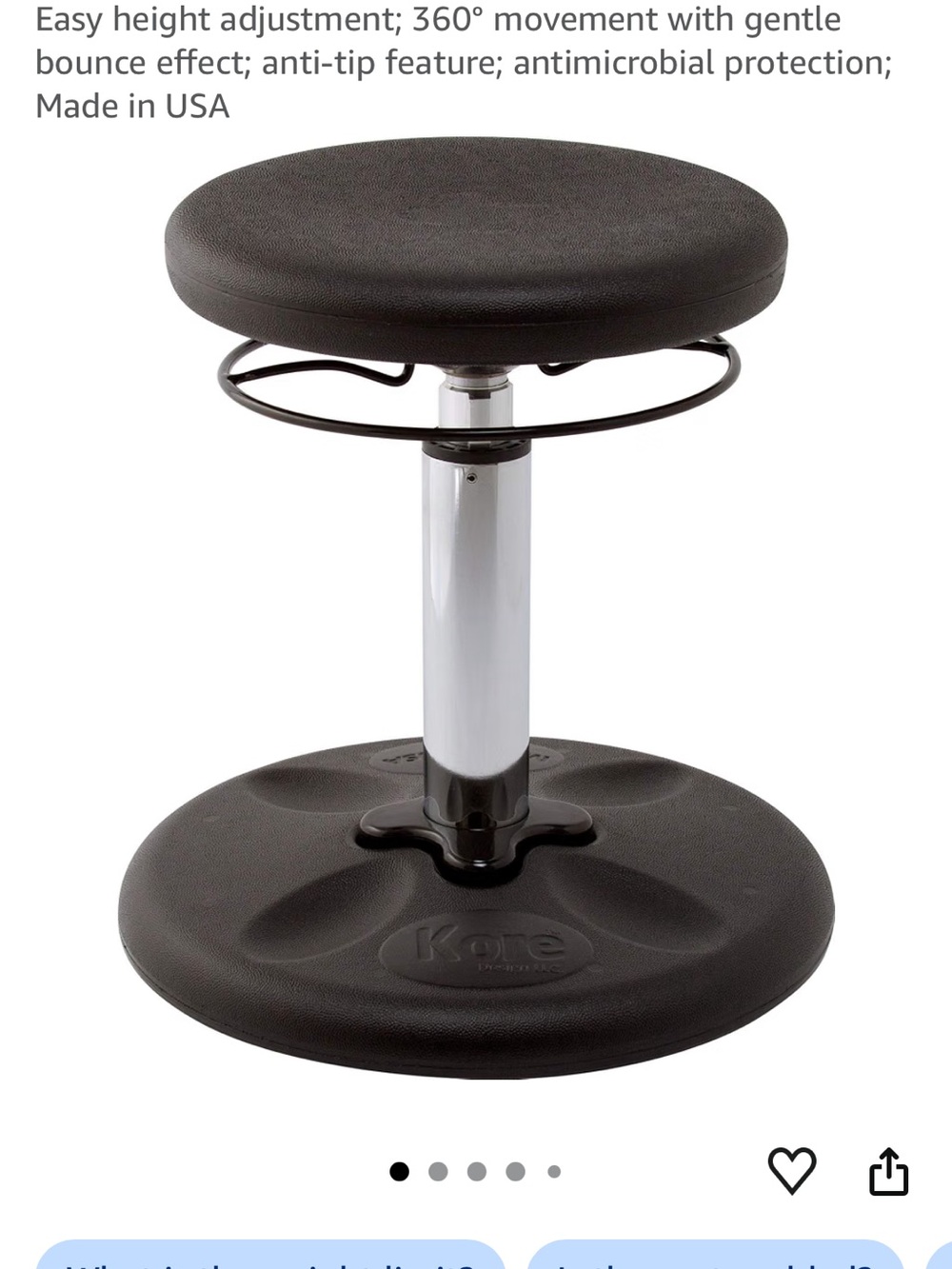 Adjustable Black Kids Stool with Round Seat and Base